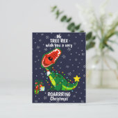 Winter Snowman kerstboom T-Rex Dinosaur Feestdagenkaart (Staand voorkant)