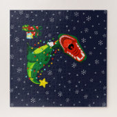 Winter Snowman kerstboom T-Rex Dinosaur Legpuzzel (Horizontaal)