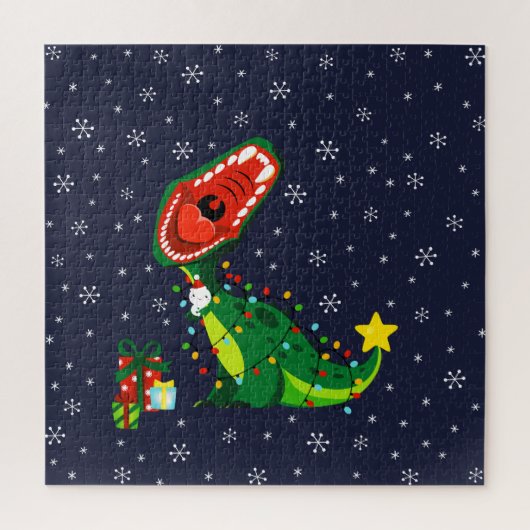 Winter Snowman kerstboom T-Rex Dinosaur Legpuzzel (Verticaal)