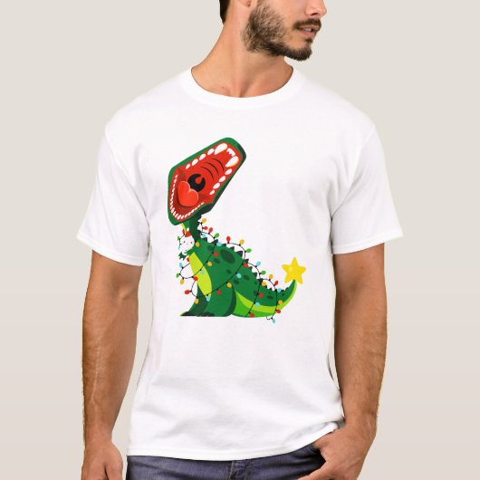 Winter Snowman kerstboom T-Rex Dinosaur T-shirt (Voorkant)