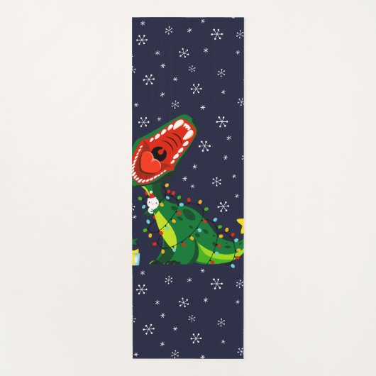 Winter Snowman kerstboom T-Rex Dinosaur Yogamat (Voorkant)