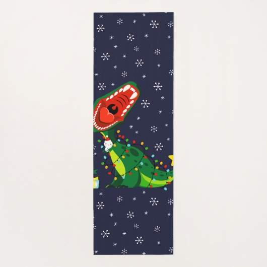 Winter Snowman kerstboom T-Rex Dinosaur Yogamat (Achterkant)