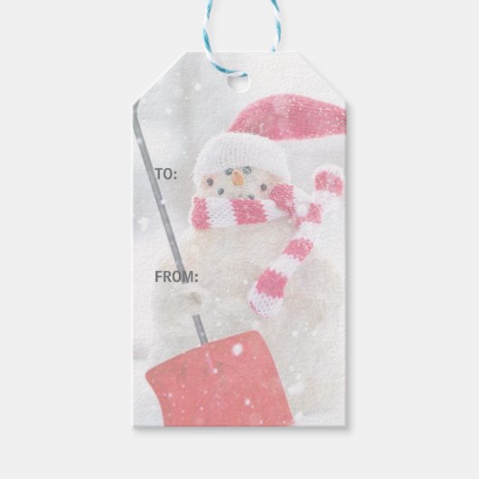 Winter Snowman met kerstcadeaus Cadeaulabel (Voorkant)