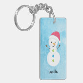 Winter Snowman met naam en Pet Sleutelhanger (Voorkant Links)