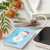 Winter Snowman met naam en Pet Sleutelhanger (Voorkant Rechts)