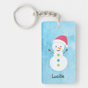 Winter Snowman met naam en Pet Sleutelhanger
