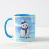 Winter Snowman met Persoonlijke naam Kerstmis Mok (Links)