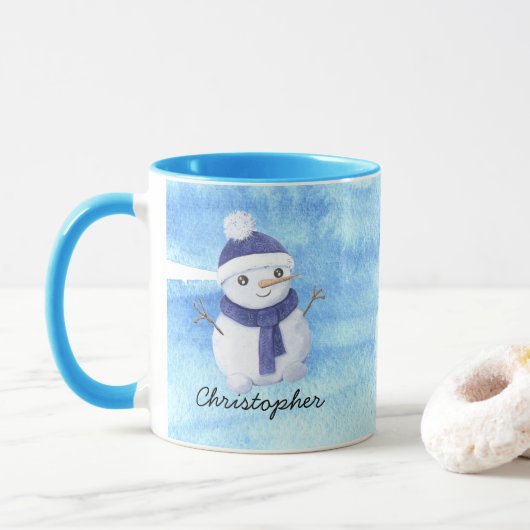 Winter Snowman met Persoonlijke naam Kerstmis Mok (Met donut)