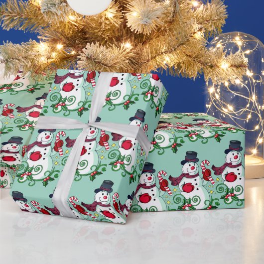 Winter Snowman Patroon Wrapping Paper Cadeaupapier (Feestdagen)