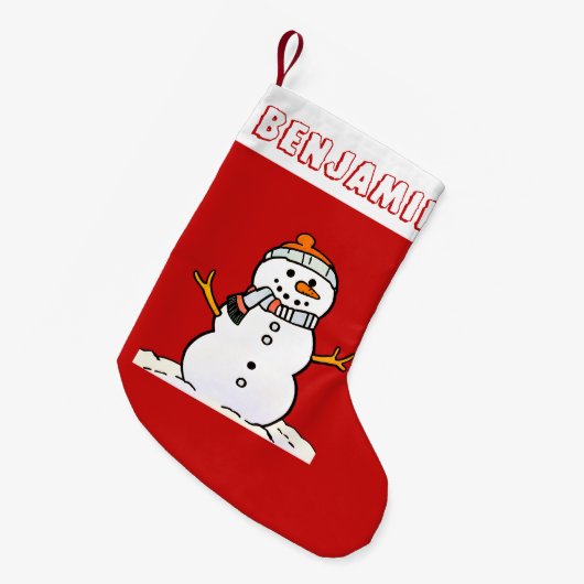 Winter Snowman Pattern | Kinder naam Rood Kleine Kerstsok (Voorkant (Hangend))