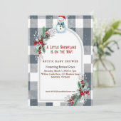 Winter Snowman Plaid Baby Shower Invitation Kaart (Staand voorkant)