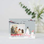 Winter Snowman prettige feestdagen familiewenskaar Briefkaart (Staand voorkant)
