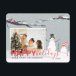 Winter Snowman-reiskaartje Feestdagenkaart<br><div class="desc">Deze wintersneeuwvakantiekaartje is de perfecte manier om je kerstfoto's te shows. prettige feestdagen!</div>