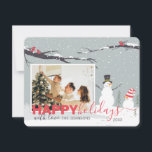 Winter Snowman-reiskaartje Feestdagenkaart<br><div class="desc">Deze wintersneeuwvakantiekaartje is de perfecte manier om je kerstfoto's te shows. prettige feestdagen!</div>