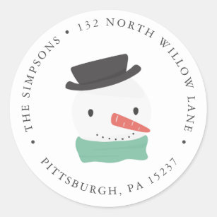 Winter Snowman Return Address Ronde Sticker