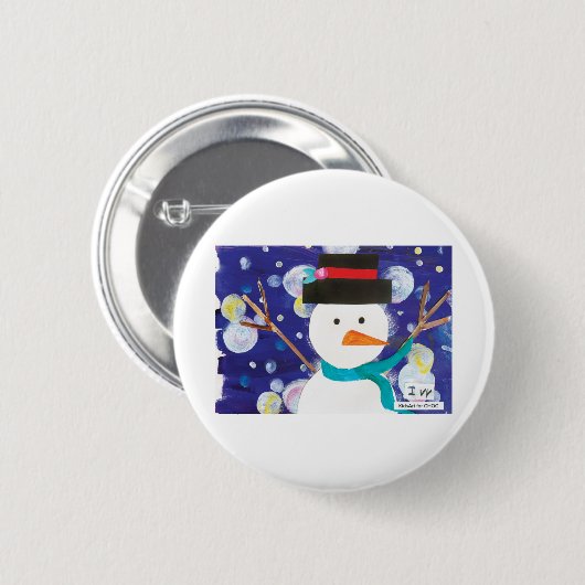 Winter Snowman Ronde Button 5,7 Cm (Voorkant /achterkant)