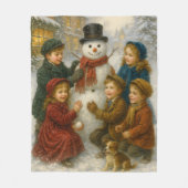 Winter Snowman Scene Fleece Blanket – Cozy Medium (Voorkant)