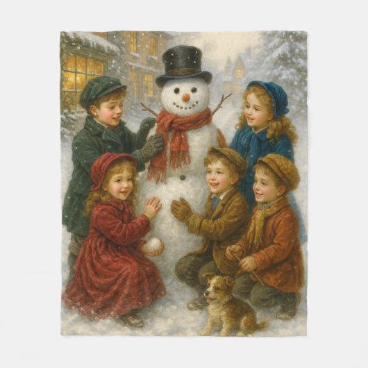 Winter Snowman Scene Fleece Blanket – Cozy Medium Deken (Voorkant)