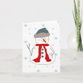 Winter Snowman Snowing Whimsical Primitive Art Feestdagen Kaart
