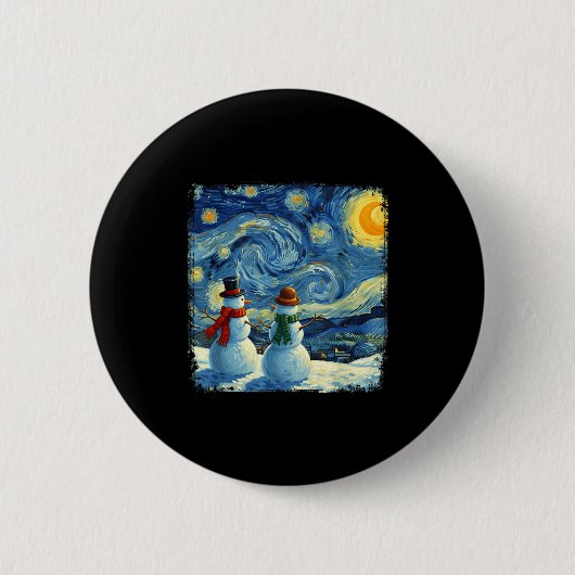 Winter Snowman Van Gogh Starry Night Christmas Ronde Button 5,7 Cm (Voorkant)