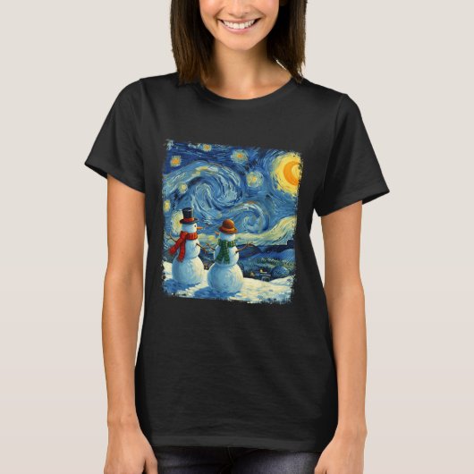 Winter Snowman Van Gogh Starry Night Christmas  T-shirt (Voorkant)