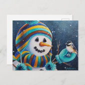 Winter Snowman voedt Waterverf vogelpest Briefkaart (Voorkant / Achterkant)