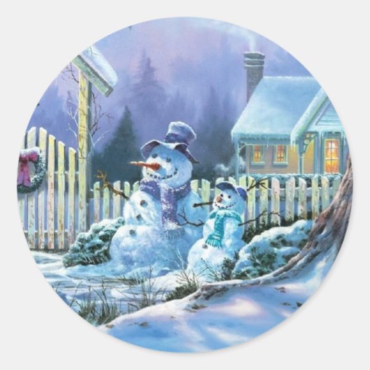 Winter Snowman voor kerstcadeau Ronde Sticker (Voorkant)