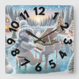 Winter Snowman Wall Clock 10 " Vierkante Klok
