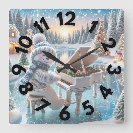 Winter Snowman Wall Clock 10 " Vierkante Klok (Voorkant)