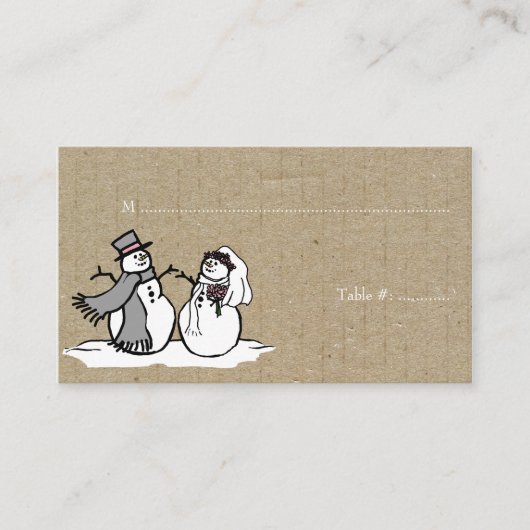 Winter Snowmen Bride & Groom Place Card Plaatskaartje (Voorkant)