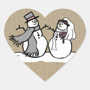 Winter Snowmen Bride & Groom Wedding Hart Sticker