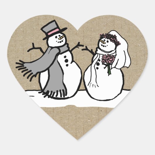 Winter Snowmen Bride & Groom Wedding Hart Sticker (Voorkant)