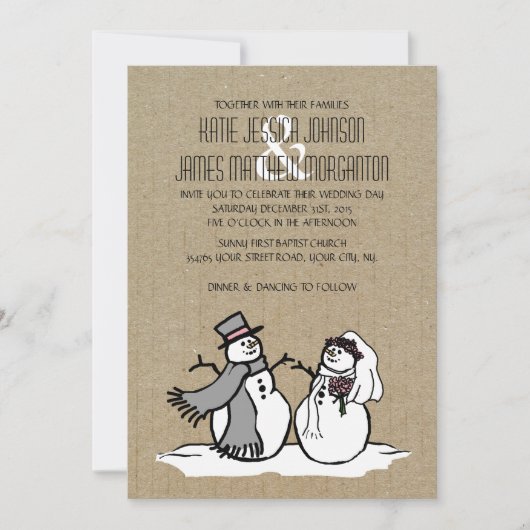 Winter Snowmen Bride & Groom Wedding Kaart (Voorkant)
