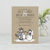 Winter Snowmen Bride & Groom Wedding Kaart (Staand voorkant)