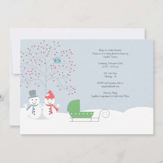 Winter Snowmen en Carriage Baby shower Invitation Kaart (Voorkant)