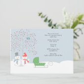 Winter Snowmen en Carriage Baby shower Invitation Kaart (Staand voorkant)