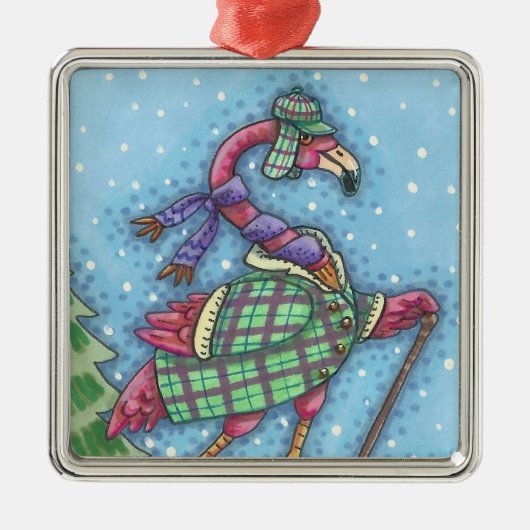 WINTER SNOWSHOES, PINK FLAMINGO CHRISTMAS ORNAMENT (Voorkant)