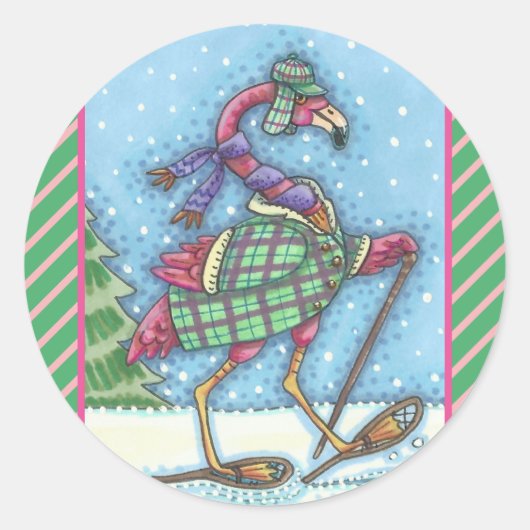 WINTER SNOWSHOES PINK FLAMINGO STICKERS Sheet RAND (Voorkant)