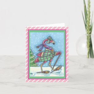 WINTER SNOWSHOT PINK FLAMINGO NOTE KAART Blank