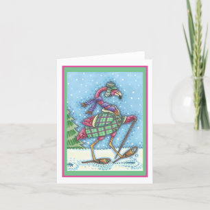 WINTER SNOWSHOT PINK FLAMINGO NOTE KAART Blank