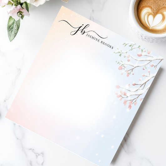 Winter Snowy Branch Waterverf gepersonaliseerd Notitieblok