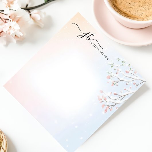 Winter Snowy Branch Waterverf gepersonaliseerd Notitieblok