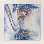 Winter Snowy Christmas Treinstation en Sporen Legpuzzel (Horizontaal)
