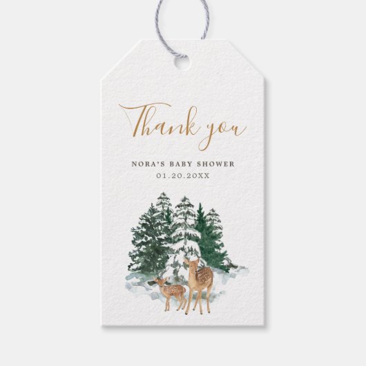 Winter Snowy Forest en Deer Dank je Cadeaulabel (Voorkant)