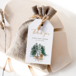 Winter Snowy Forest en Deer Dank je Cadeaulabel