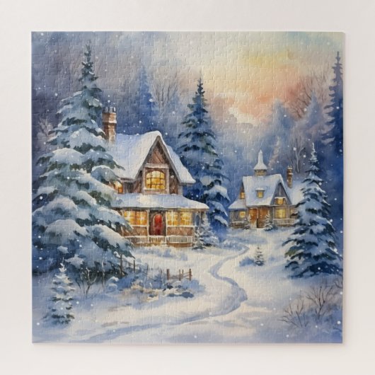 Winter Snowy Kerst Huizen en Pathway Legpuzzel (Verticaal)
