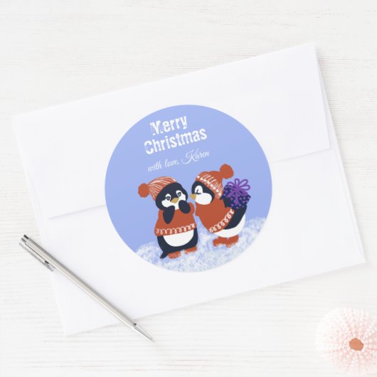 Winter Snowy Merry Christmas Ronde Sticker (Envelop)