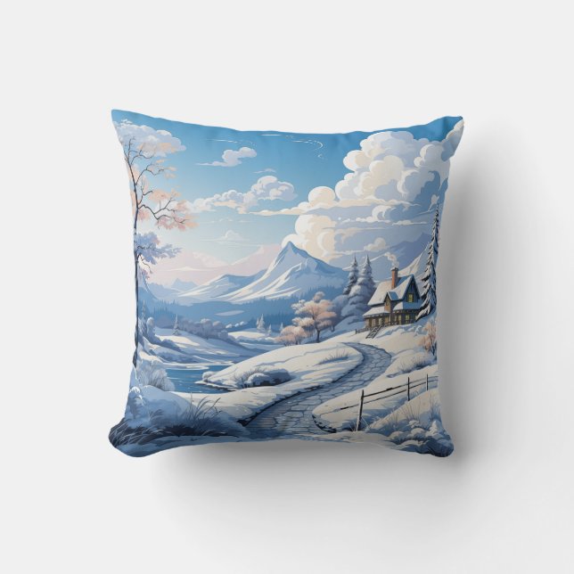 Winter Snowy Mountain Cabin 2 verschillende Afbeel Kussen (Voorkant)