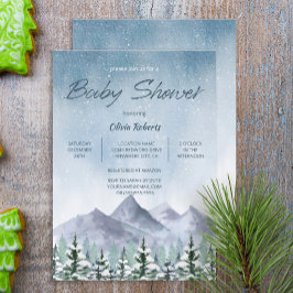 Winter Snowy Mountain Forest Baby shower Kaart
