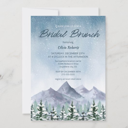 Winter Snowy Mountain Forest bruids brunch Kaart (Voorkant)